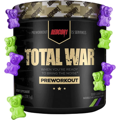 REDCON1 Total War Preworkout - Contains 320Mg of Caffeine from Green Tea, Juniper & Beta Alanine - Pre Work Out with Amino Acids to Increase Pump, Energy + Endurance (Rainbow Candy, 30 Servings)