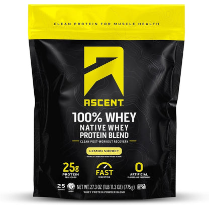 Ascent 100% Whey Protein Powder - Post Workout Whey Protein Isolate, Zero Artificial Flavors & Sweeteners, Soy & Gluten Free, 5.5G BCAA, 2.6G Leucine, Essential Amino Acids, Vanilla Bean 2 Lb