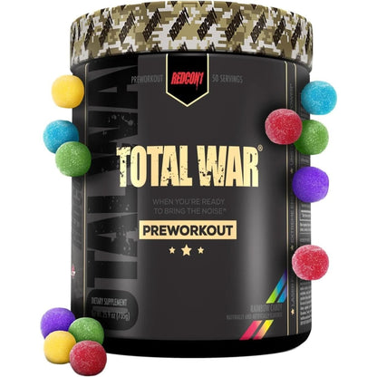 REDCON1 Total War Preworkout - Contains 320Mg of Caffeine from Green Tea, Juniper & Beta Alanine - Pre Work Out with Amino Acids to Increase Pump, Energy + Endurance (Rainbow Candy, 30 Servings)