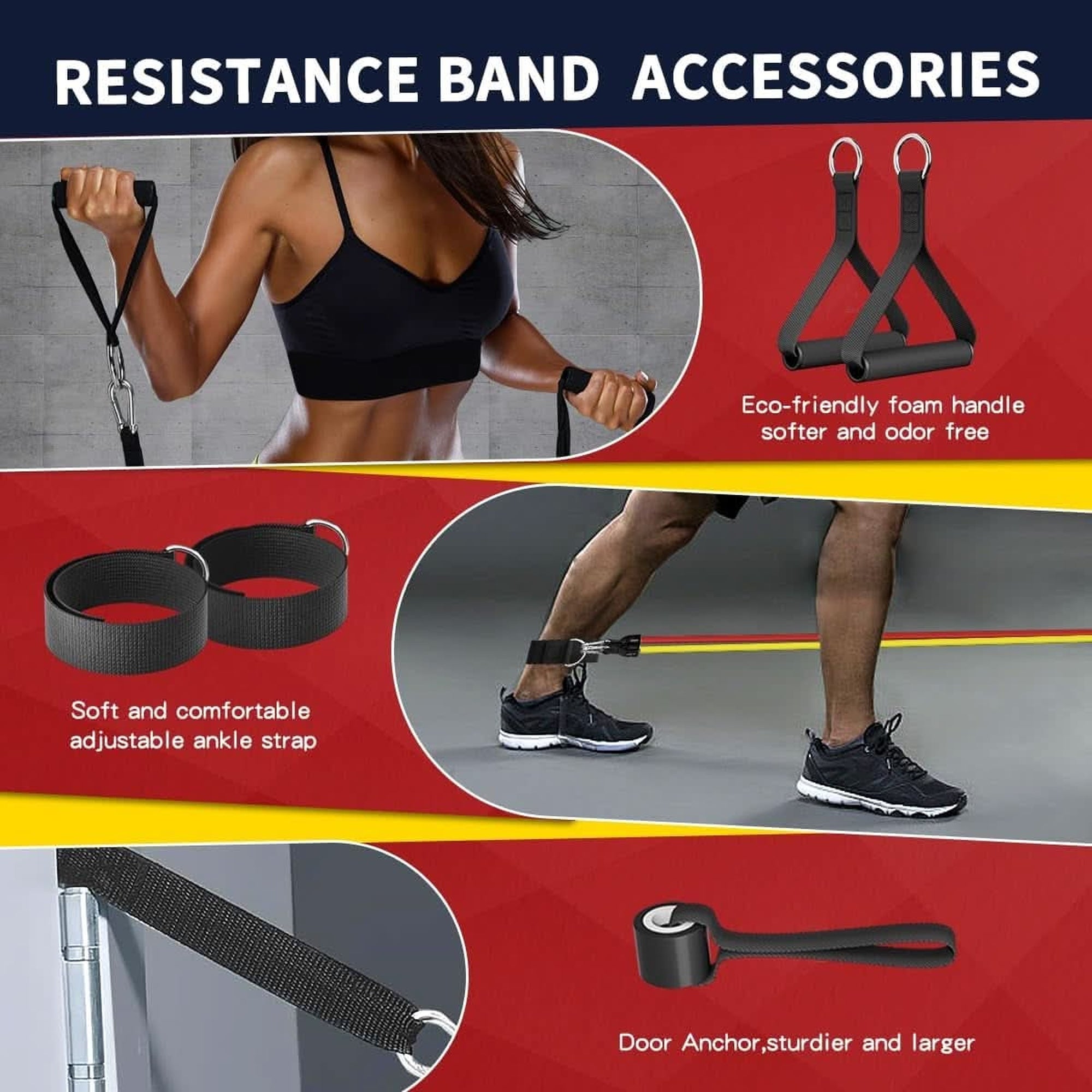 WHATAFIT Resistance Bands, Exercise Bands，Resistance Bands for Working Out, Work Out Bands with Handles for Men and Women Fitness, Strength Training Home Gym Equipment