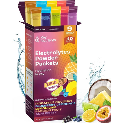 KEY NUTRIENTS Multivitamin Electrolytes Powder No Sugar - Sweet Blue Raspberry Electrolyte Powder - Endurance & Energy Supplement - Hydration Powder - No Calories - 90 Servings - Made in USA