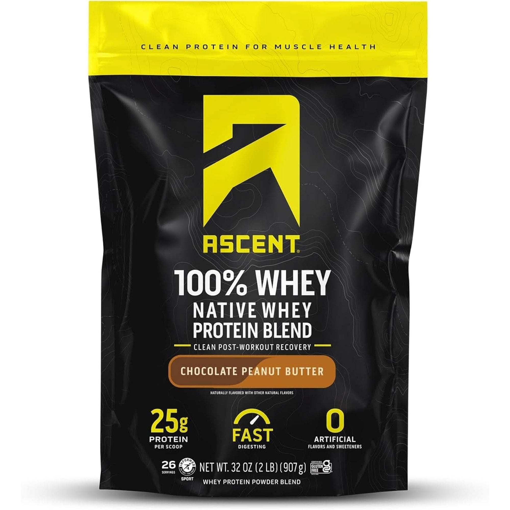 Ascent 100% Whey Protein Powder - Post Workout Whey Protein Isolate, Zero Artificial Flavors & Sweeteners, Soy & Gluten Free, 5.5G BCAA, 2.6G Leucine, Essential Amino Acids, Vanilla Bean 2 Lb