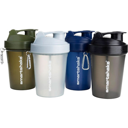 Smartshake O2GO ONE 4-Pack Protein Shaker Bottle 600 Ml | 20 Oz - Storage Included - Leakproof Screw-On Lid - BPA Free – Unisex - Mist Gray, Army Green, Black, Navy Blue