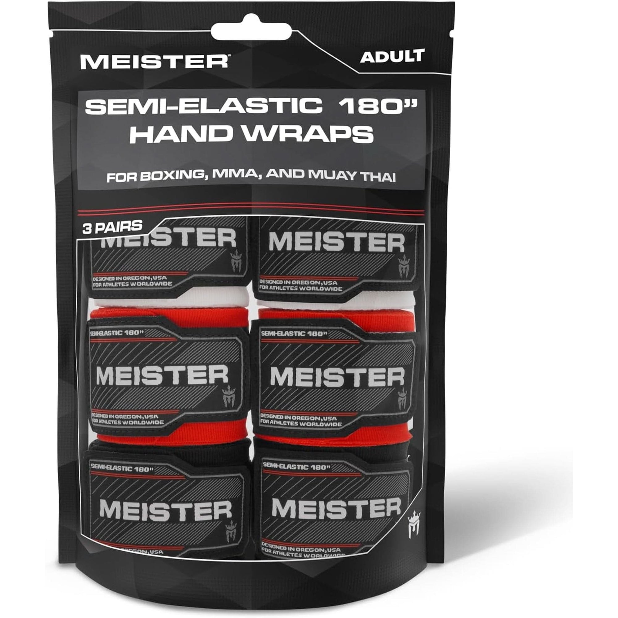 Meister Adult 180" Hand Wraps for MMA & Boxing - 3 Pairs Pack