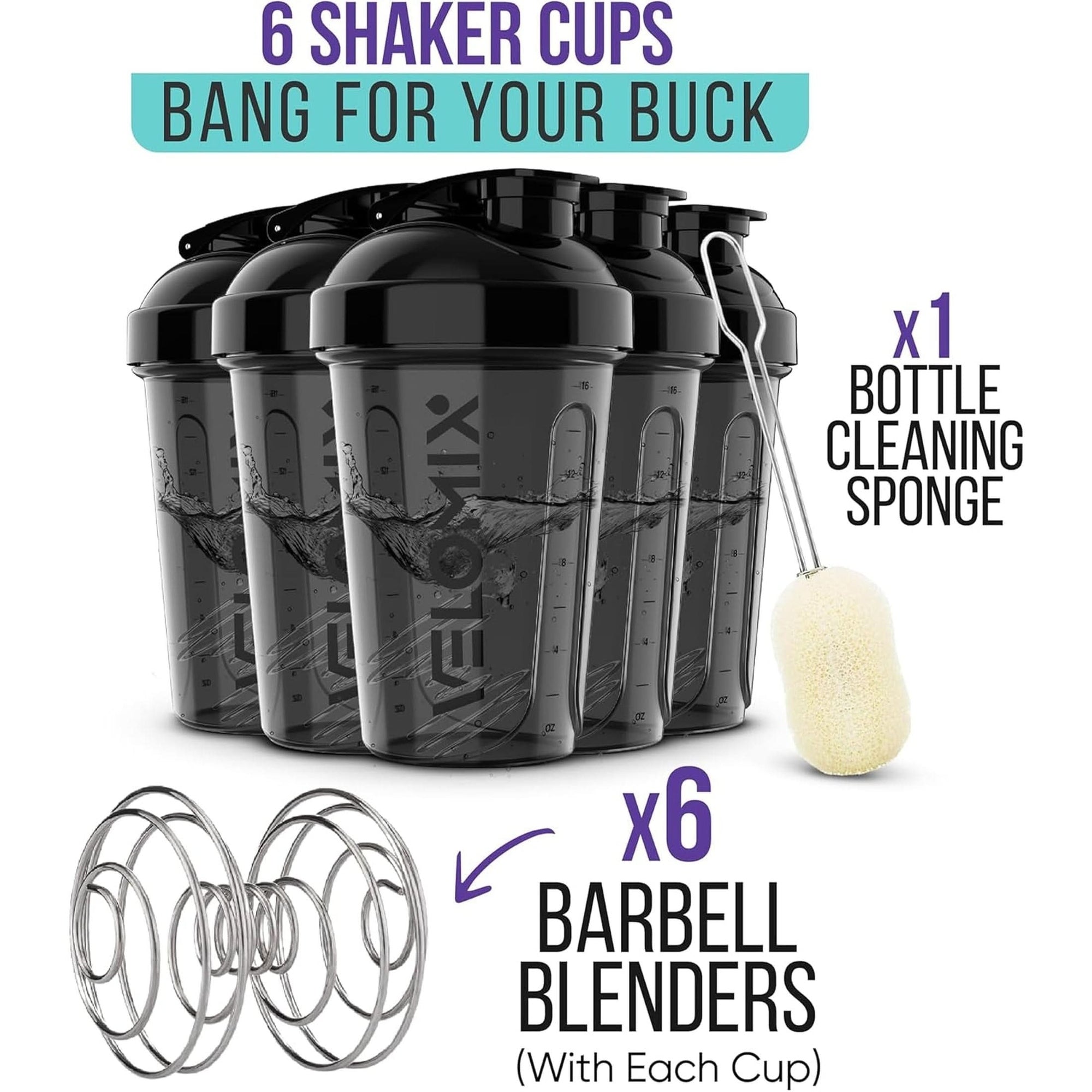 -6 PACK- 20 OZ Protein Shaker Bottles for Protein Mixes, Shaker Cups for Protein Shakes, Small Shaker Bottle Pack, Shaker Cup, Shakers for Protein Shakes 20 OZ - 6 PACK BLACK