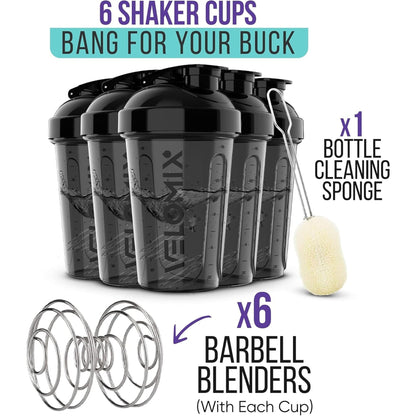 -6 PACK- 20 OZ Protein Shaker Bottles for Protein Mixes, Shaker Cups for Protein Shakes, Small Shaker Bottle Pack, Shaker Cup, Shakers for Protein Shakes 20 OZ - 6 PACK BLACK