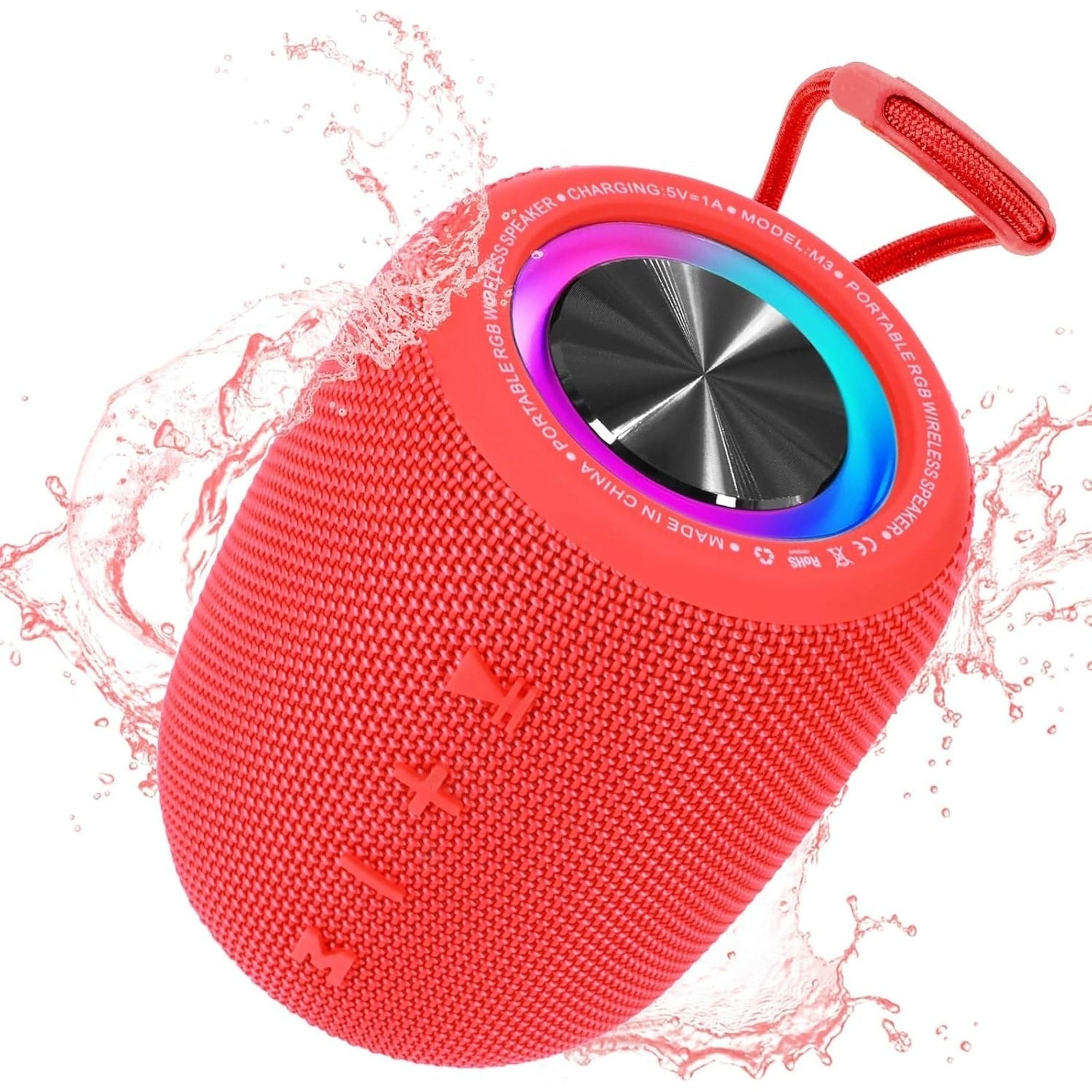 Portable Bluetooth Speaker, BT5.3 Wireless Speaker 20W Bass Diaphragms with Multi LED Light Dynamic Modes, IPX6 Waterproof 16H Playtime Supports FM Mode, TF, USB for Home, Cycling, Outdoor, Beach