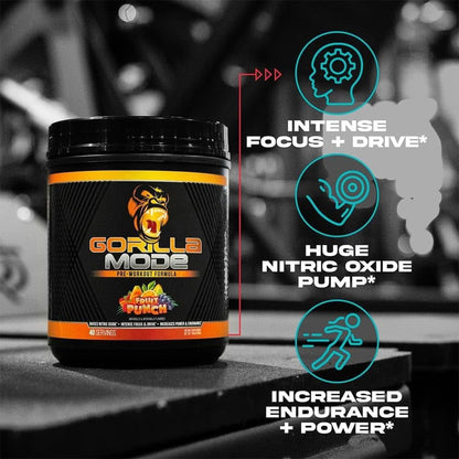 Gorilla Mode Pre Workout - Massive Pumps · Laser Focus · Energy · Power - L-Citrulline, Creatine, L-Tyrosine, Betaine, Hydroprime®, Alpha-Gpc, 400Mg Caffeine, Huperzine a - 620G (Bombsicle)