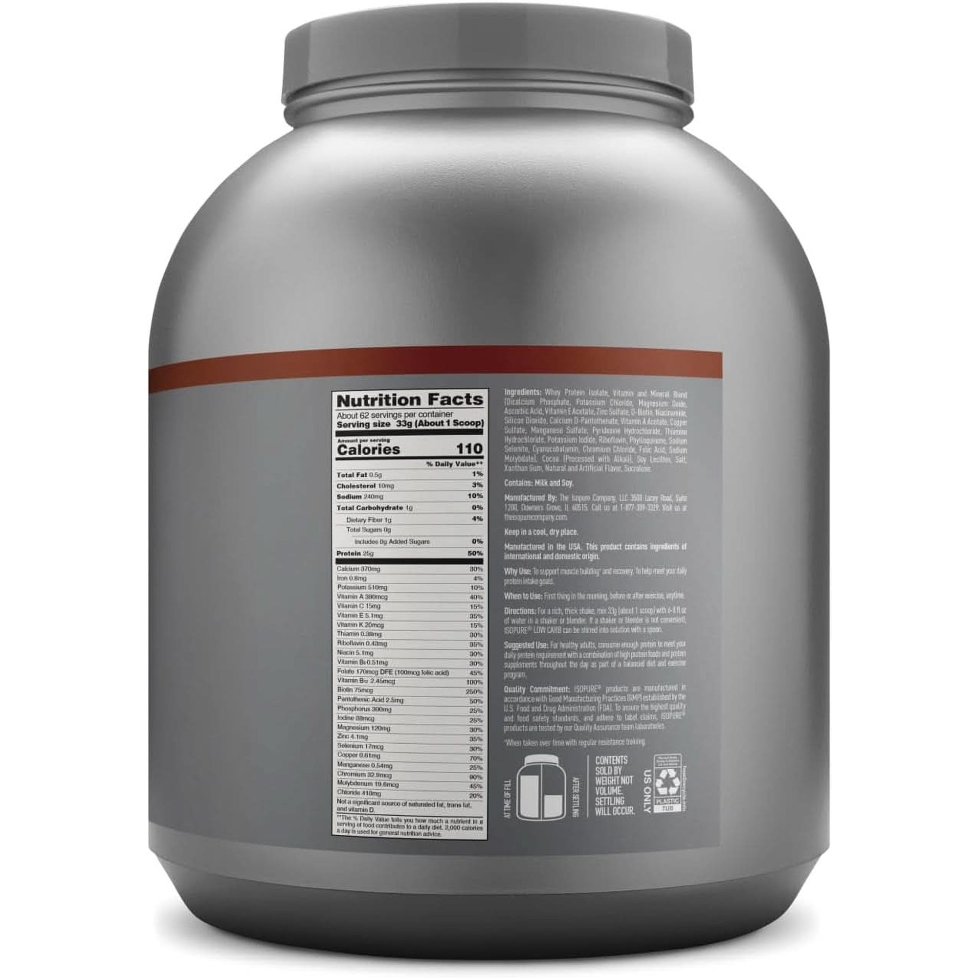 Isopure Protein Powder, Whey Isolate with Vitamin C & Zinc for Immune Support, 25G Protein, Low Carb & Keto Friendly, Flavor: Dutch Chocolate, 62 Servings, 4.5 Pounds (Packaging May Vary)