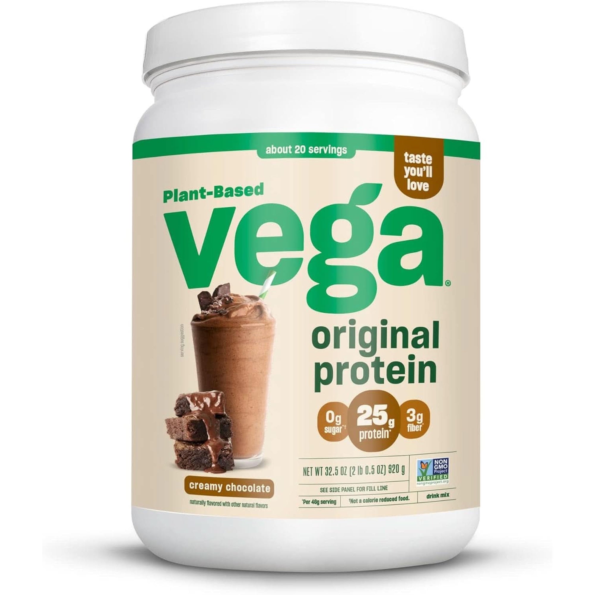 Vega Original Protein Powder, Creamy Vanilla Plant Based Protein Drink Mix for Water, Milk and Smoothies, 32.5 Oz