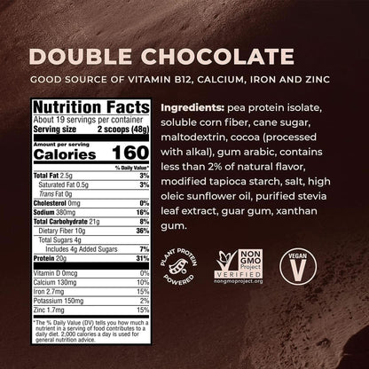 Evolve Plant Based Protein Powder, Double Chocolate, 20G Vegan Protein, Dairy Free, No Artificial Flavors, Non-Gmo, 3G Fiber, Amazon Exclusive, 2 Pound (Packaging May Vary)