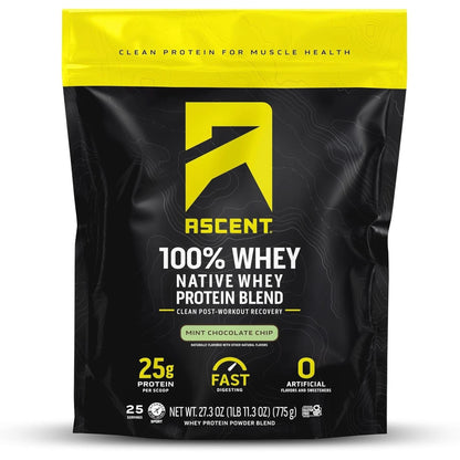 Ascent 100% Whey Protein Powder - Post Workout Whey Protein Isolate, Zero Artificial Flavors & Sweeteners, Soy & Gluten Free, 5.5G BCAA, 2.6G Leucine, Essential Amino Acids, Vanilla Bean 2 Lb