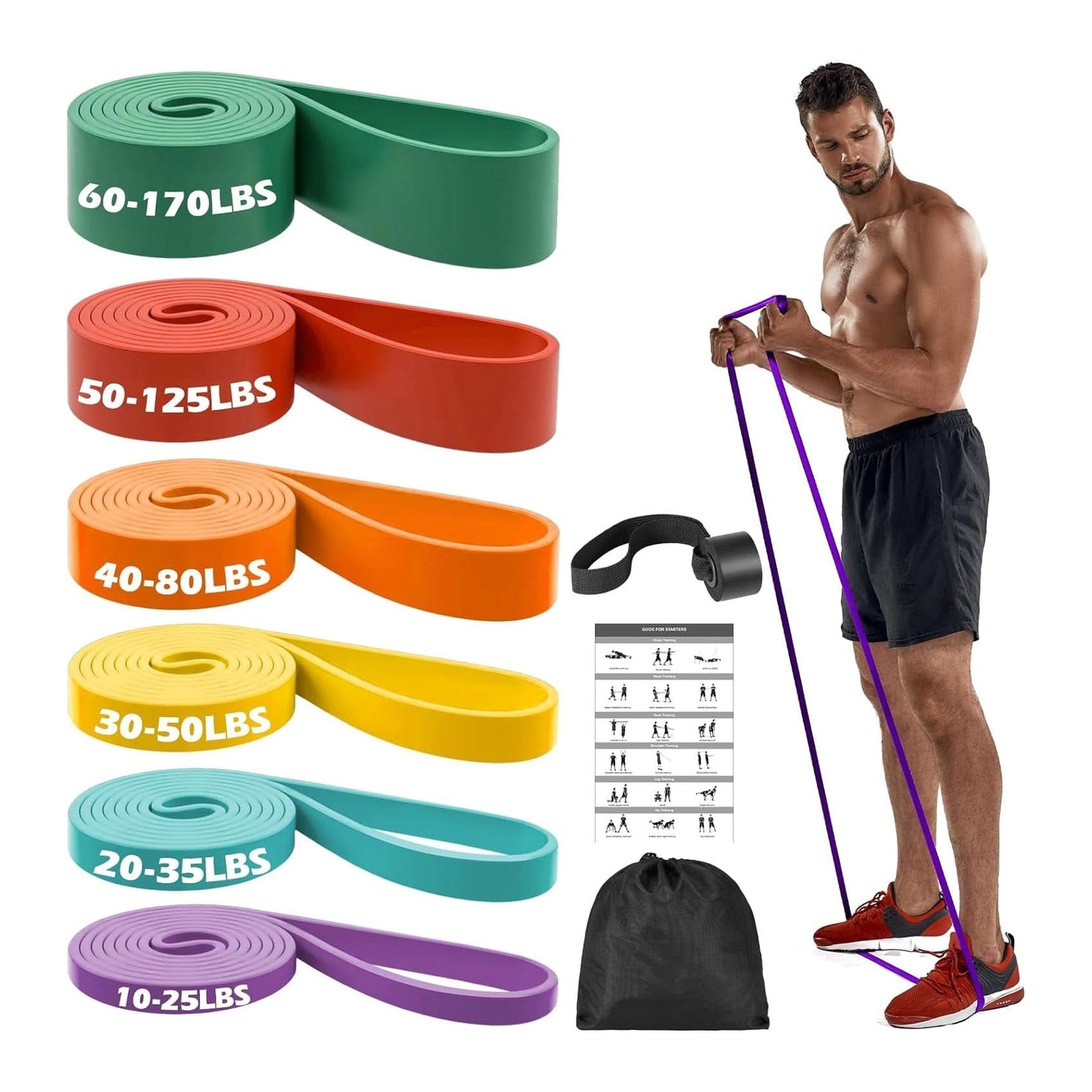 Zacro Resistance Bands, 6 Resistance Levels Pull up Assistance Bands, Exercise Bands for Men&Women, Heavy Duty Resistance Band Set with Door Anchor, for Working Out, Muscle Training, Physical Therapy