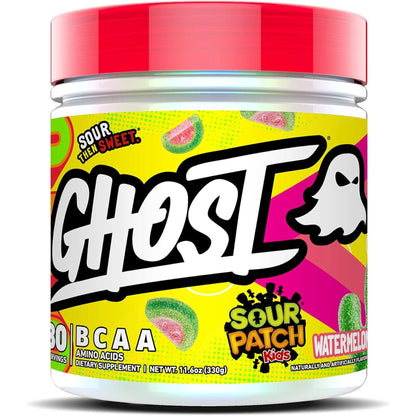 GHOST BCAA Powder Amino Acids Supplement, Sour Patch Kids Blue Raspberry - 30 Servings - Sugar-Free Intra, Post & Pre Workout Amino Powder & Recovery Drink, 7G BCAA