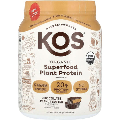 KOS Vegan Protein Powder Erythritol Free, Chocolate - Organic Pea Protein Blend, Plant Based Superfood Rich in Vitamins & Minerals - Keto, Dairy Free - Meal Replacement for Women & Men, 28 Servings