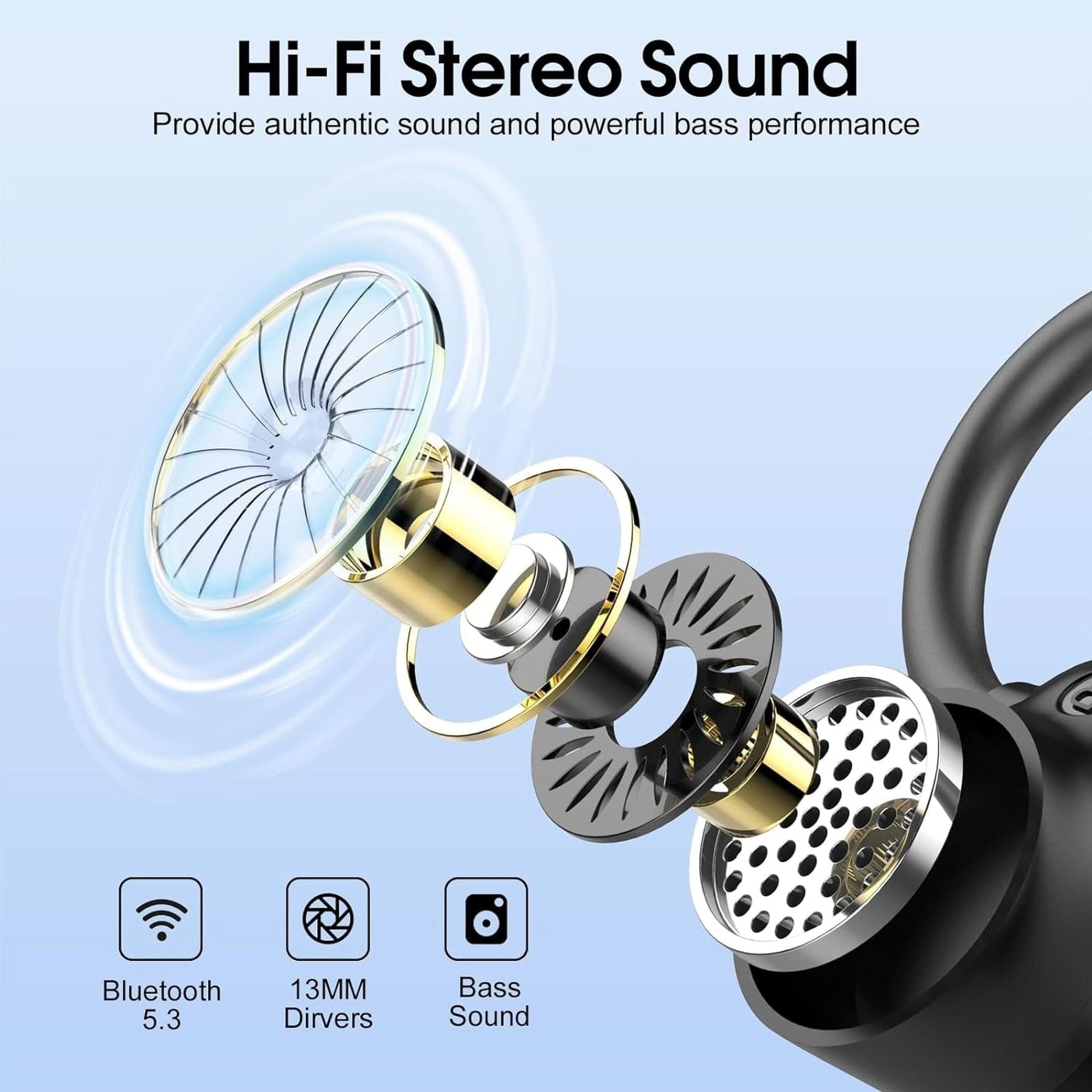 Wireless Earbuds, 2023 Bluetooth Headphones 5.3 Sport, 50H Ear Buds with Earhooks, Dual LED Displaybluetooth Earbuds, Deep Bass Stereo Noise Cancelling Headphones, IP7 Waterproof Running Earphones