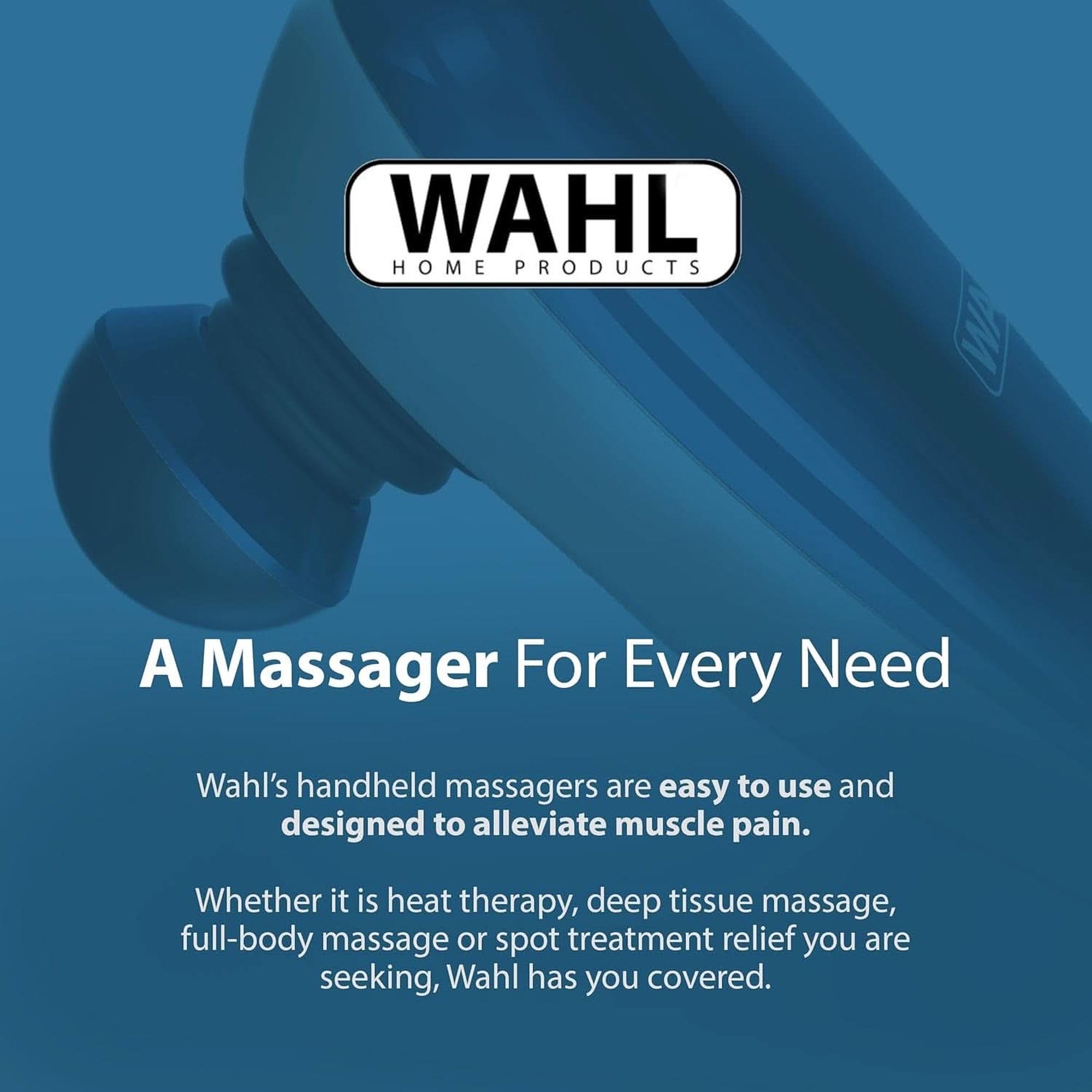 Wahl Deep Tissue Corded Long Handle Percussion Massager - Handheld Therapy with Variable Intensity to Relieve Pain in the Back, Neck, Shoulders, Muscles, & Legs – FSA Eligible - Model 4290-300