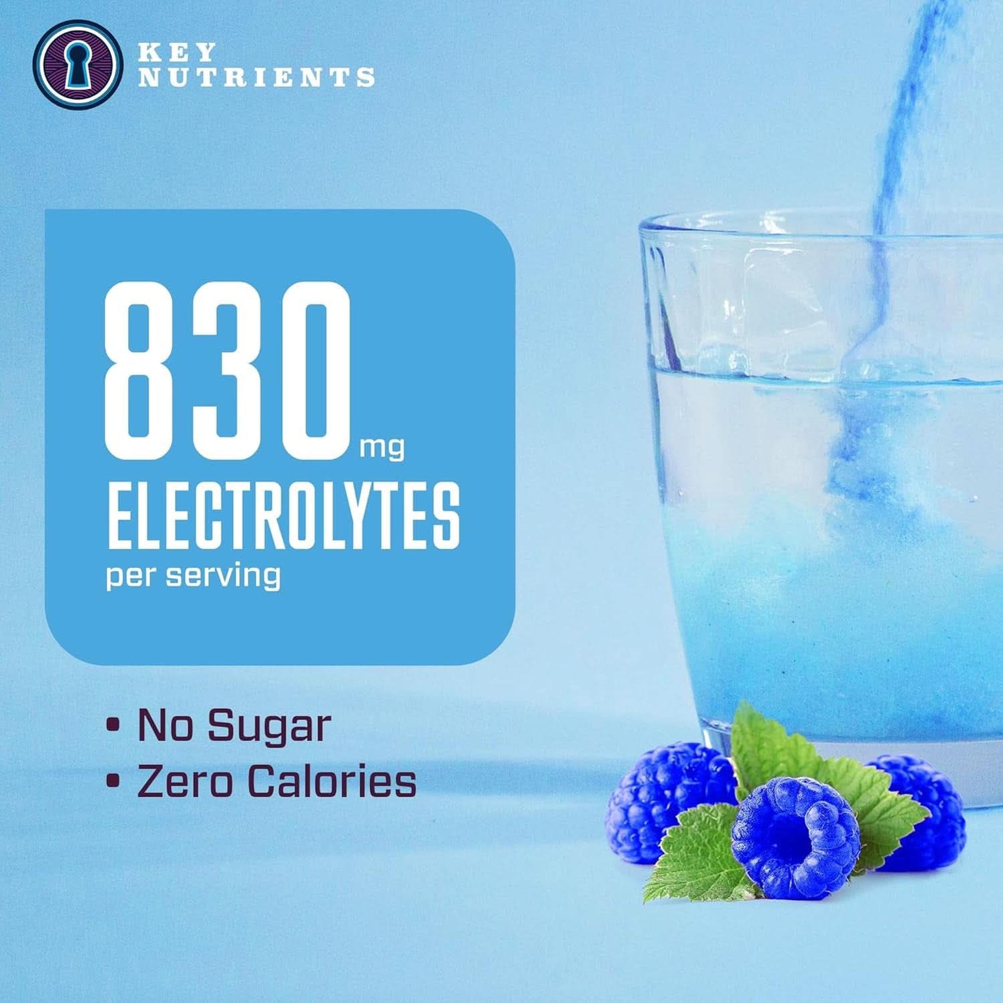 KEY NUTRIENTS Multivitamin Electrolytes Powder No Sugar - Sweet Blue Raspberry Electrolyte Powder - Endurance & Energy Supplement - Hydration Powder - No Calories - 90 Servings - Made in USA