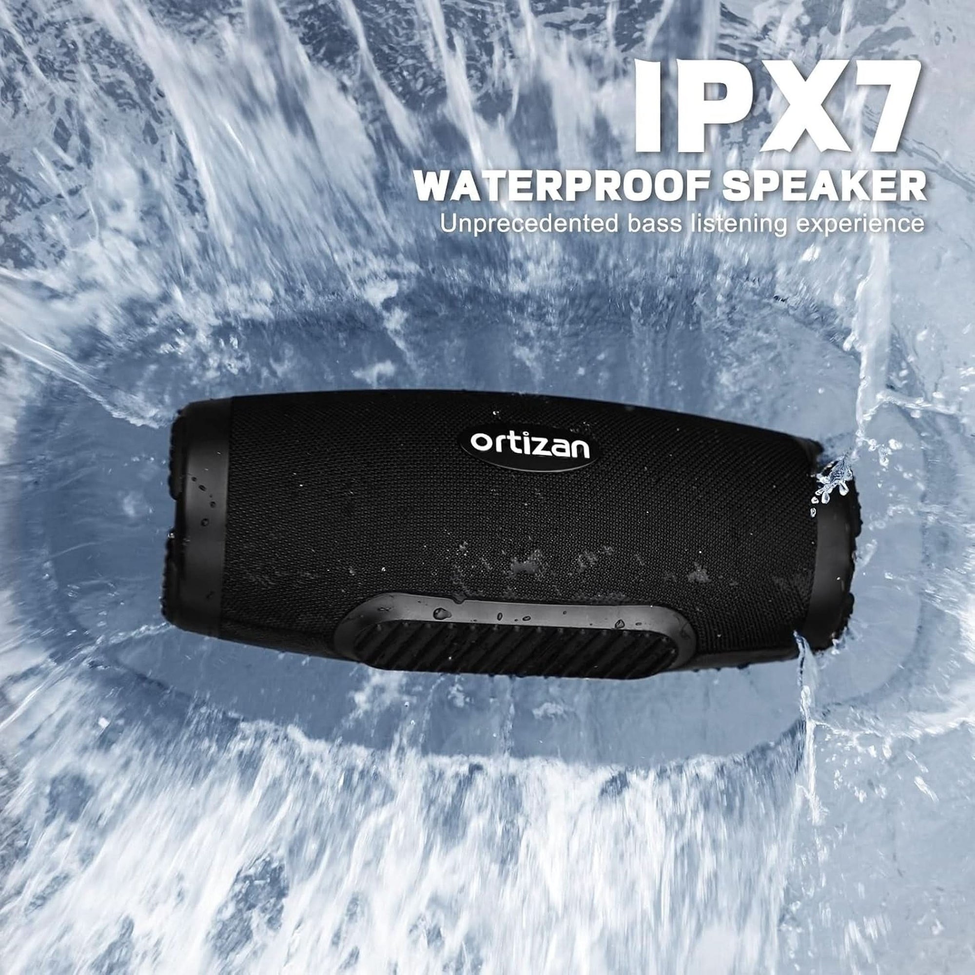 Ortizan 80W Bluetooth Speaker - Powerful Sound and Deep Bass, Portable Wireless, IPX7 Waterproof, 12H Playtime, Power Bank, EQ, USB, LED Lights - Outdoor Loud Subwoofer Boombox for Party, Camping