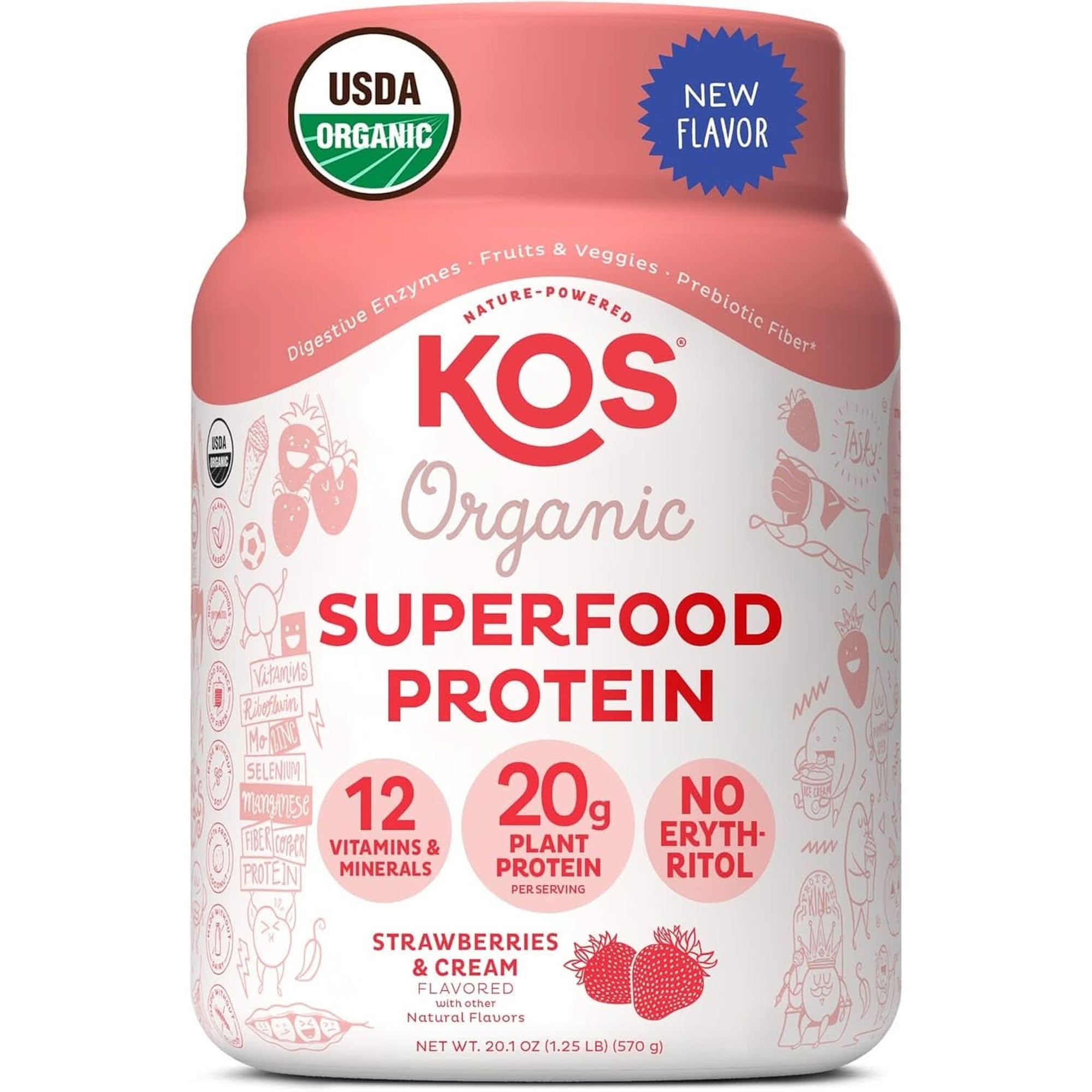 KOS Vegan Protein Powder Erythritol Free, Chocolate - Organic Pea Protein Blend, Plant Based Superfood Rich in Vitamins & Minerals - Keto, Dairy Free - Meal Replacement for Women & Men, 28 Servings