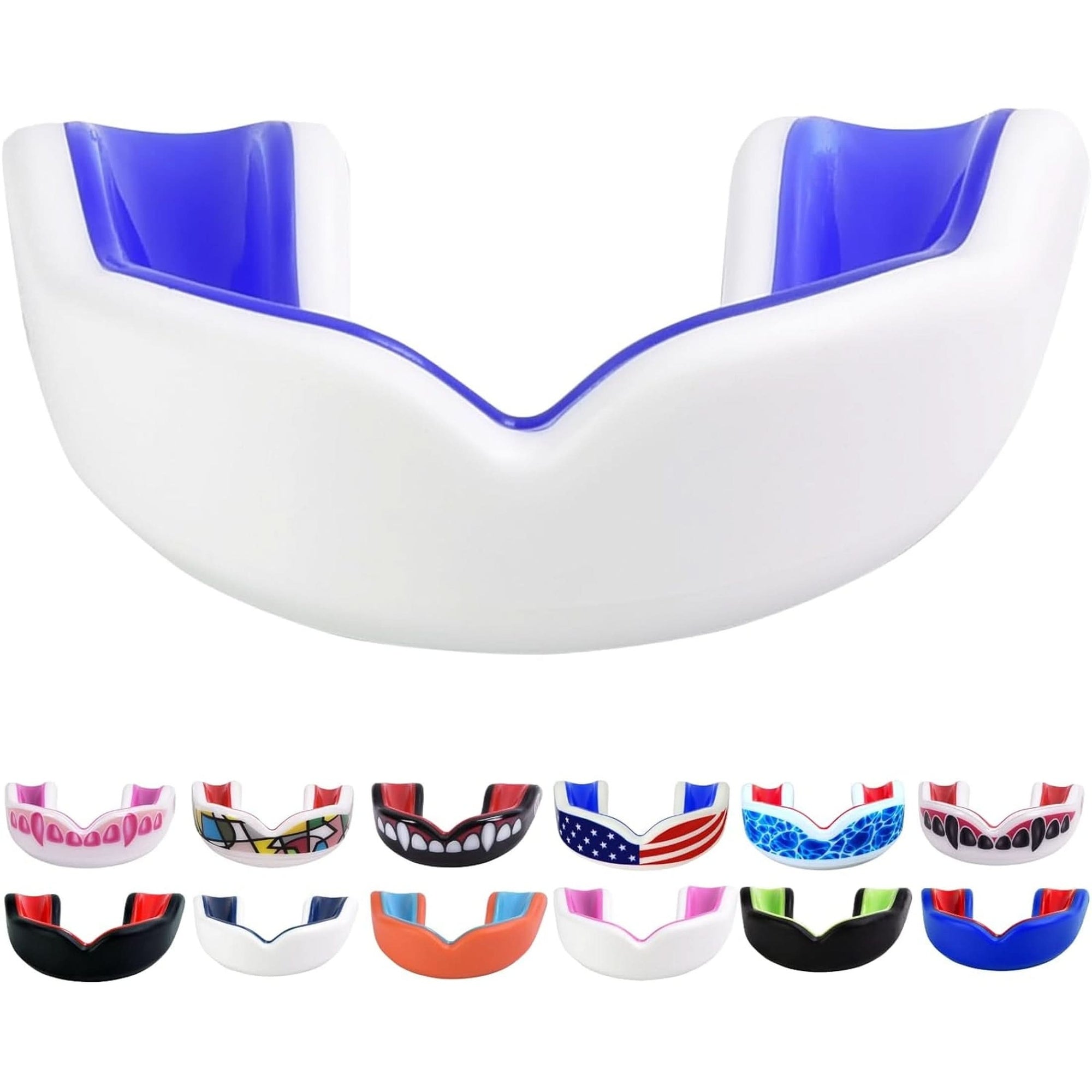 Sports Youth Mouth Guard for Kids USA Flag & Fangs & 20 Best Colors to Choose From - Youth Mouthguard Football, MMA, Karate, Flag Football, Rugby, Boxing, BJJ /W Case Youth, Strapless