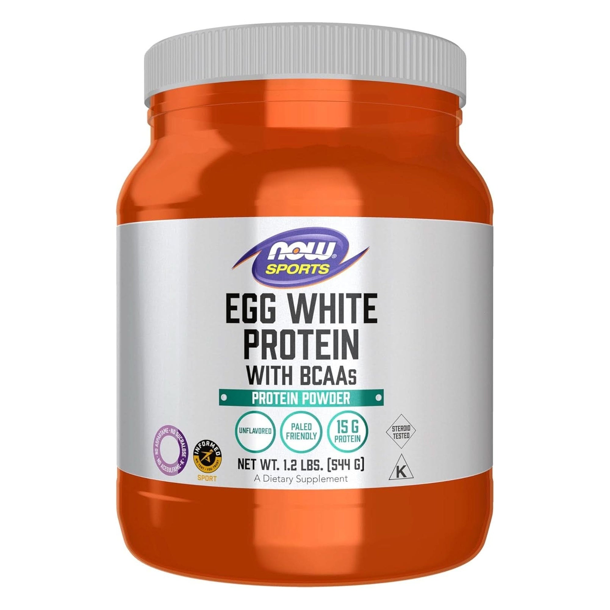 NOW Foods Sports Nutrition, Egg White Protein, 16 G with Bcaas, Unflavored Powder, 1.2-Pound