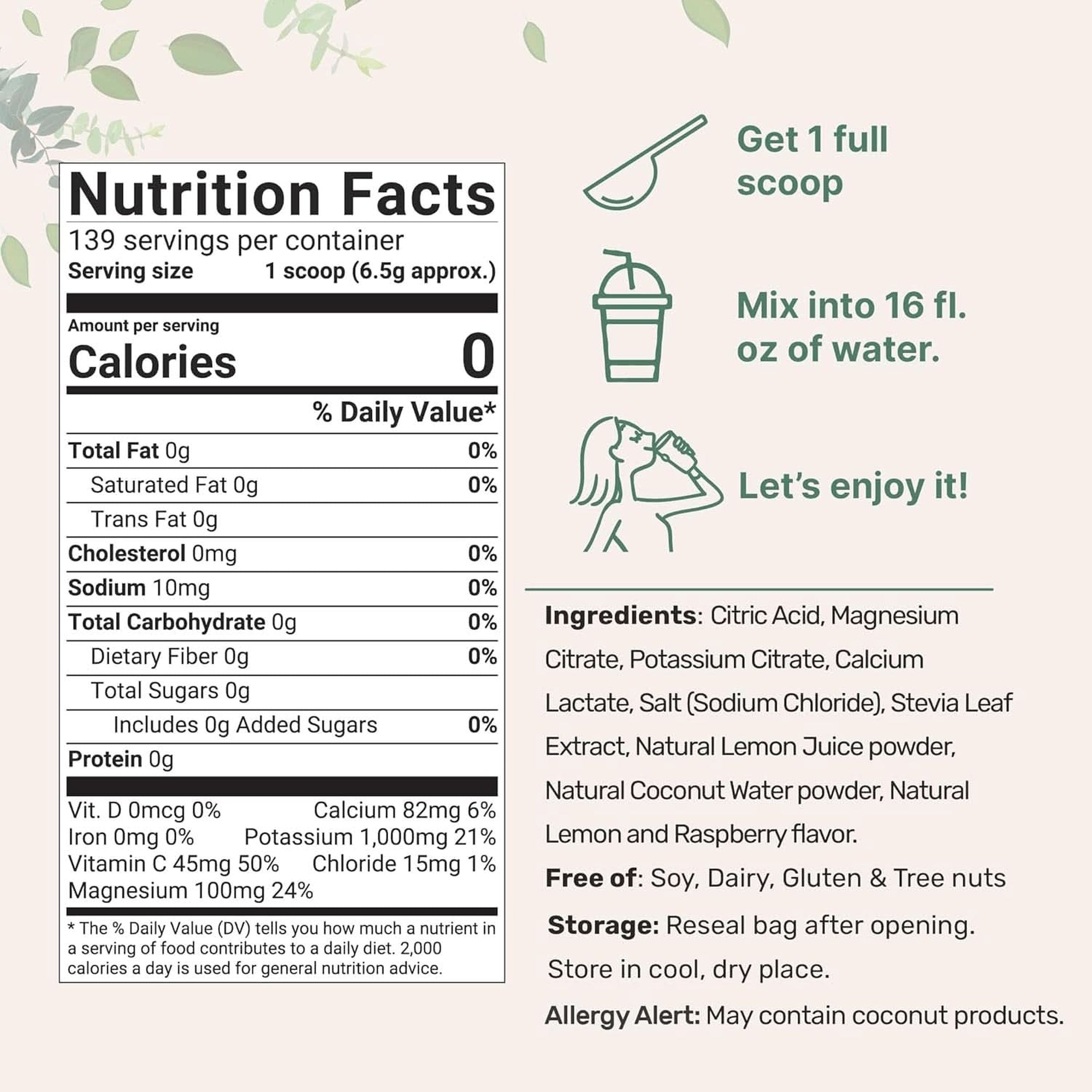 Micro Ingredients Hydration Electrolyte Powder, 2Lbs (139 Servings), Keto & No Sugar - High Potassium (1000Mg) with Lemon Raspberry Flavored - Made with Real Lemon Juice & Coconut Water - Non-Gmo