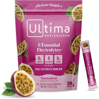 Ultima Replenisher Daily Electrolyte Drink Mix – Tropical Variety, 20 Stickpacks – Hydration Packets with 6 Electrolytes & Minerals – Keto Friendly, Non-Gmo & Sugar-Free Electrolyte Powder