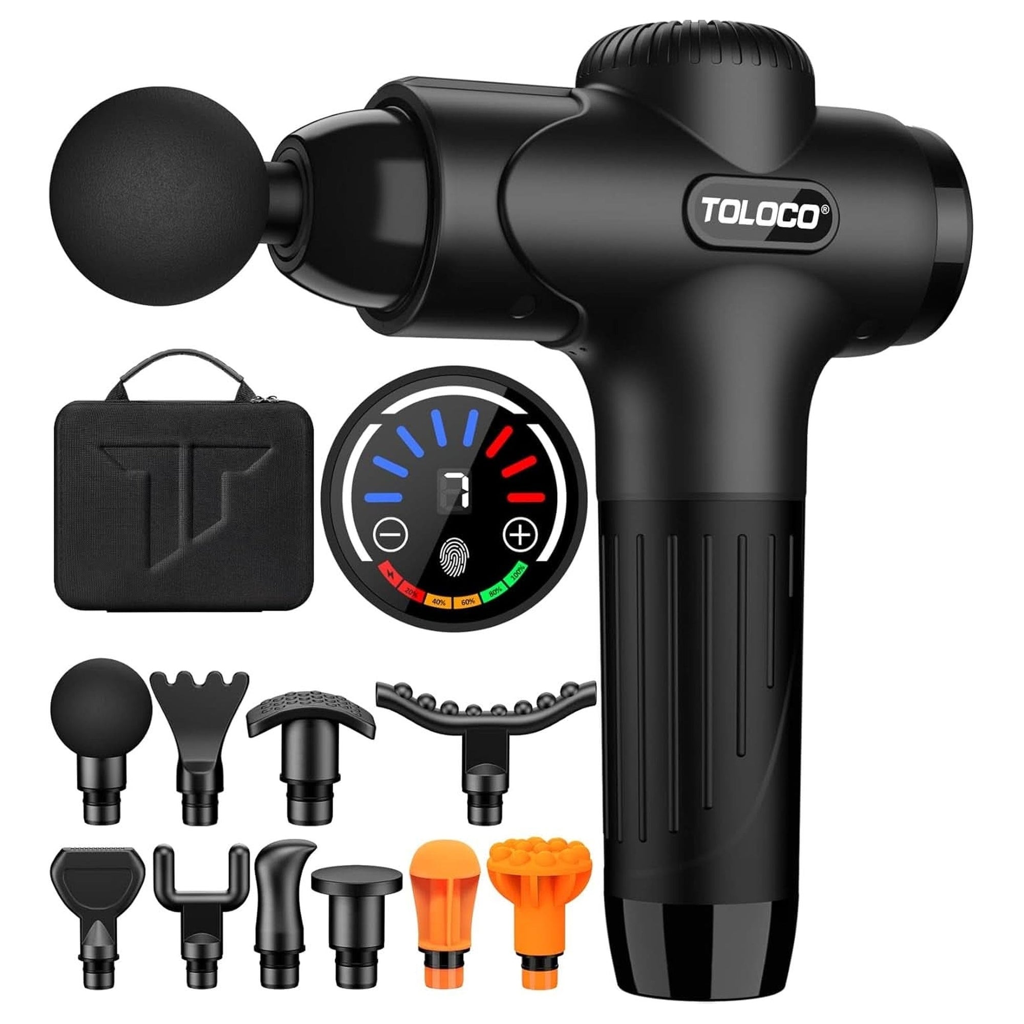 TOLOCO Massage Gun, Massage Gun Deep Tissue, Percussion Massage Gun with 10 Replacement Heads, Super Quiet Portable Electric Massager for Athletes, Relax, Black