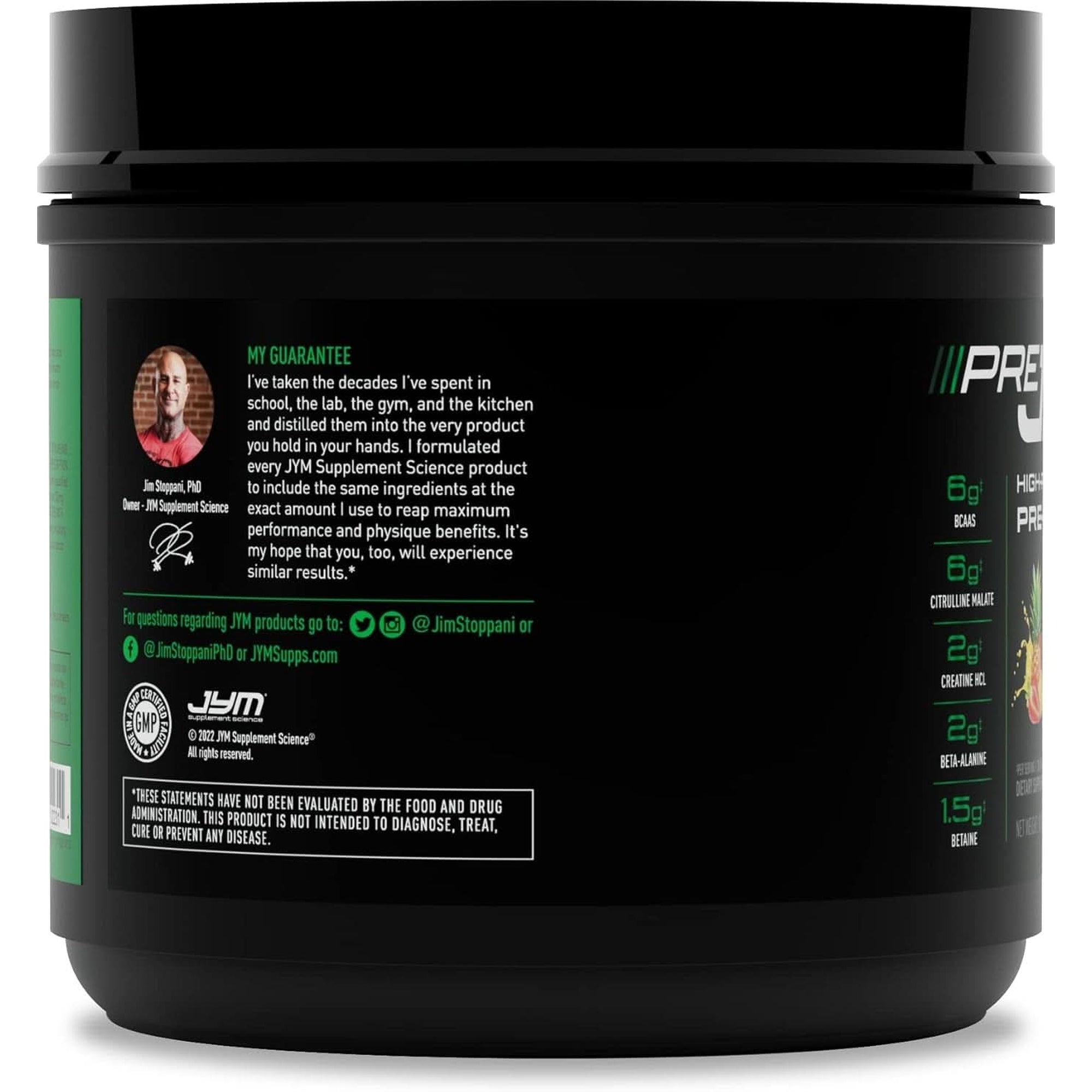 Pre JYM Pineapple Strawberry Pre Workout Powder for Men & Women, Bcaas, Nootropics, Creatine HCI, Citrulline, Beta-Alanine, Betaine, Taurine, Huperzine, JYM Supplement Science, 20 Servings