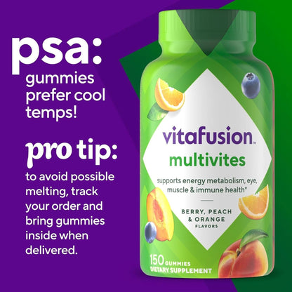 Vitafusion Multivites Gummy Multivitamins for Adults with 12 Vitamins and Minerals, Berry, Peach and Orange Flavored, America’S Number 1 Gummy Vitamin Brand, 75 Day Supply, 150 Count