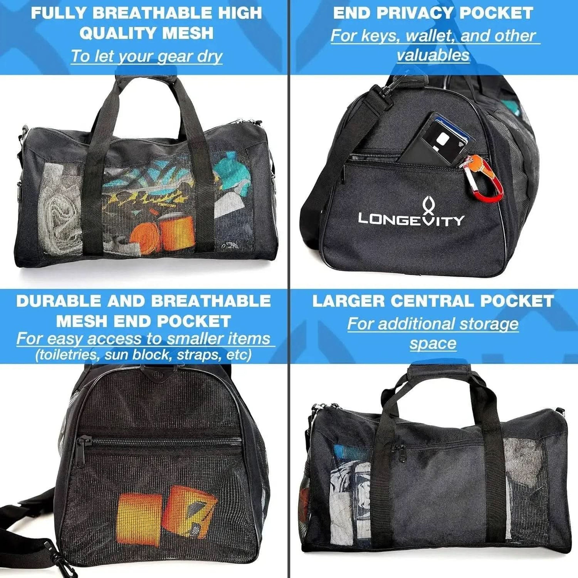 Duffle Mesh Bags with Bottle Pocket LONGEVITY GEAR