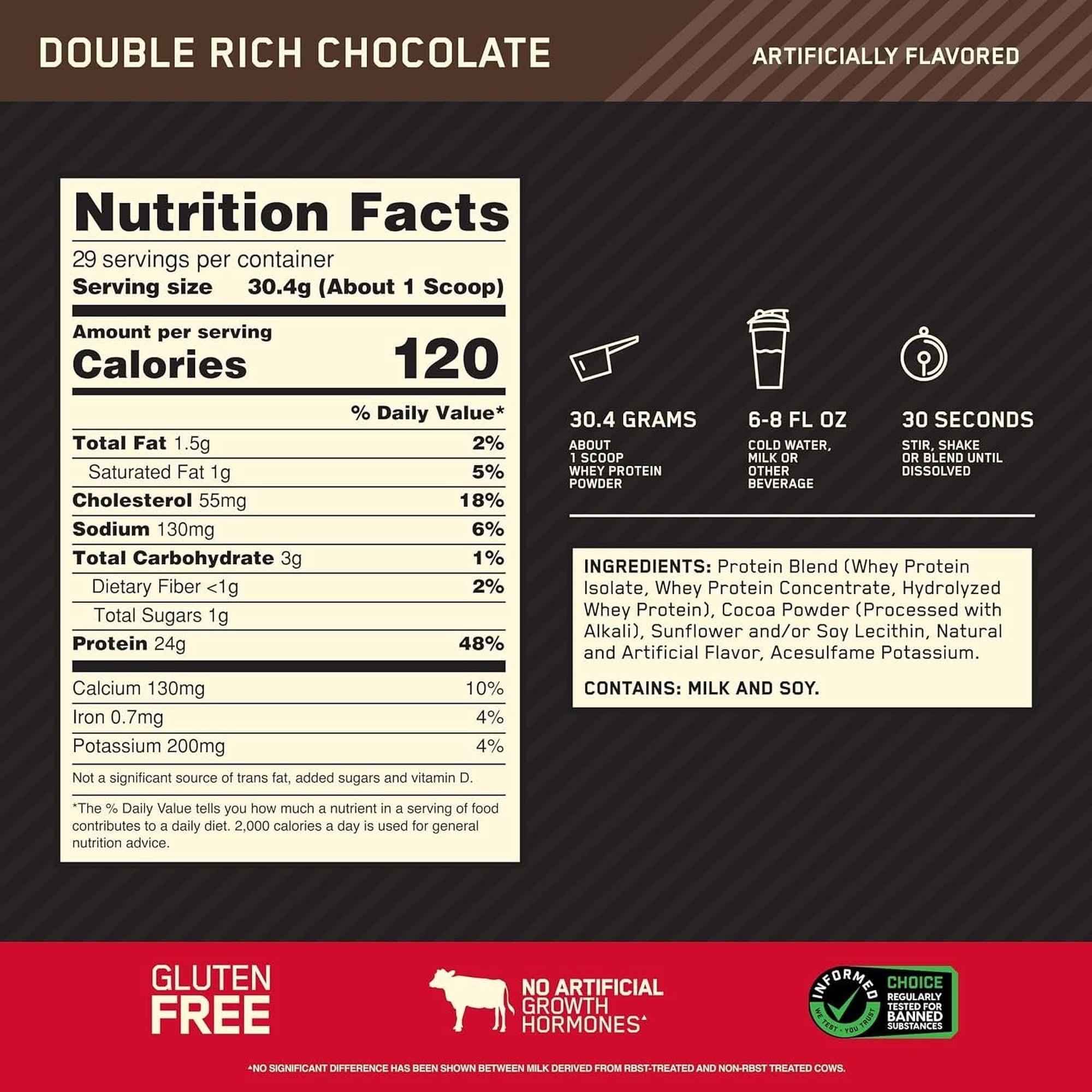 Optimum Nutrition Gold Standard 100% Whey Protein Powder, Double Rich Chocolate, 2 Pound (Packaging May Vary)