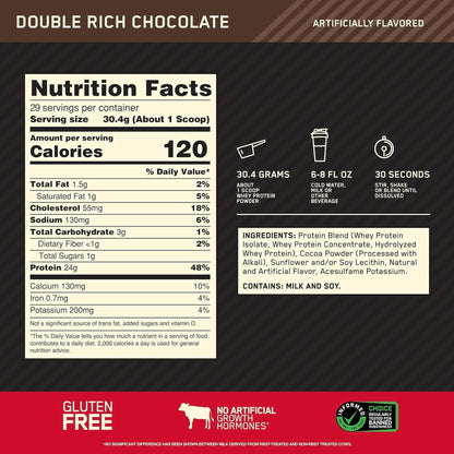 Optimum Nutrition Gold Standard 100% Whey Protein Powder, Double Rich Chocolate, 2 Pound (Packaging May Vary)