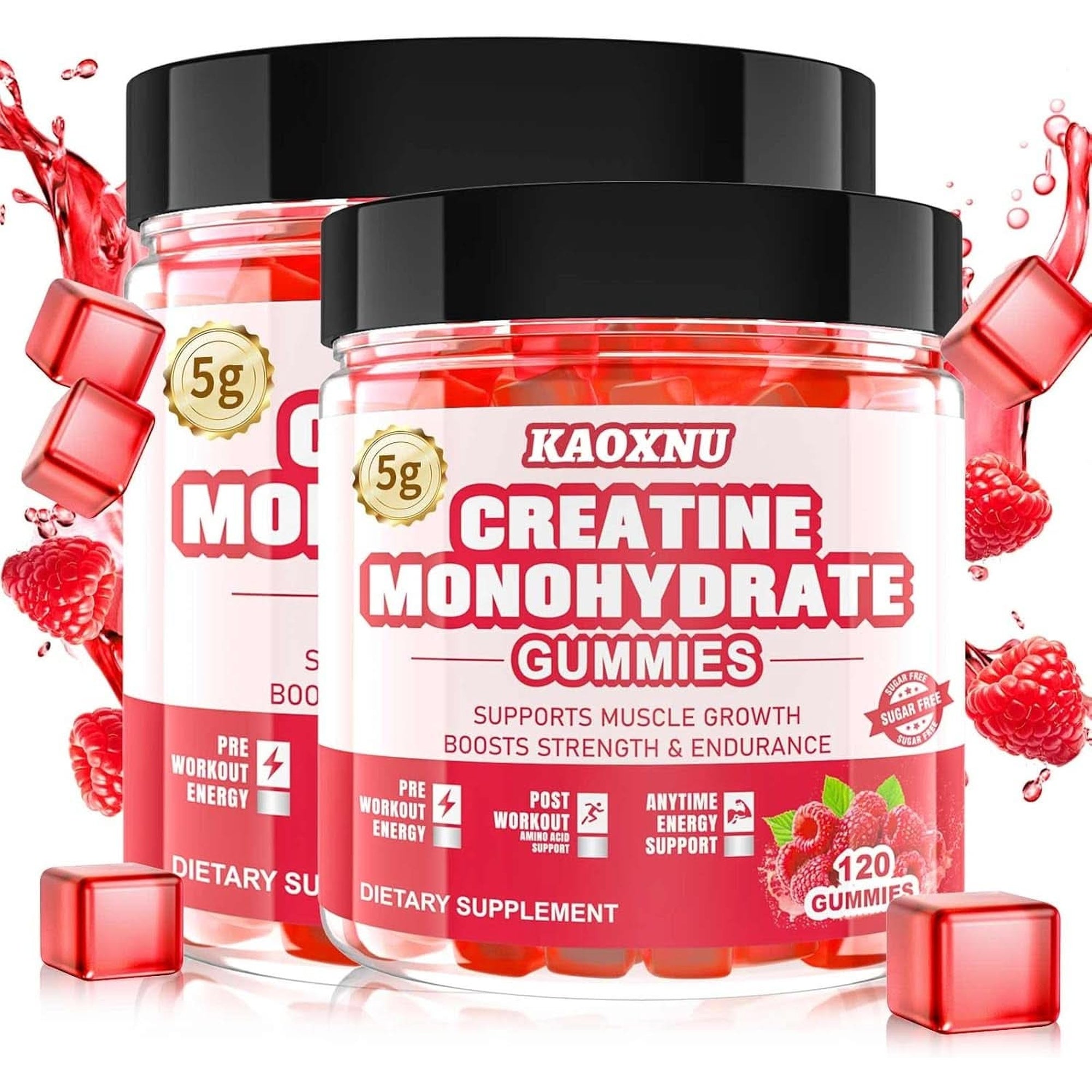 Creatine Monohydrate Gummies for Men & Women 120 CT - 5000Mg of Creatine Monohydrate per Serving - Sugar Free Chewable Creatine for Muscle Strength, Muscle Builder, Energy Boost (Raspberry Flavor)