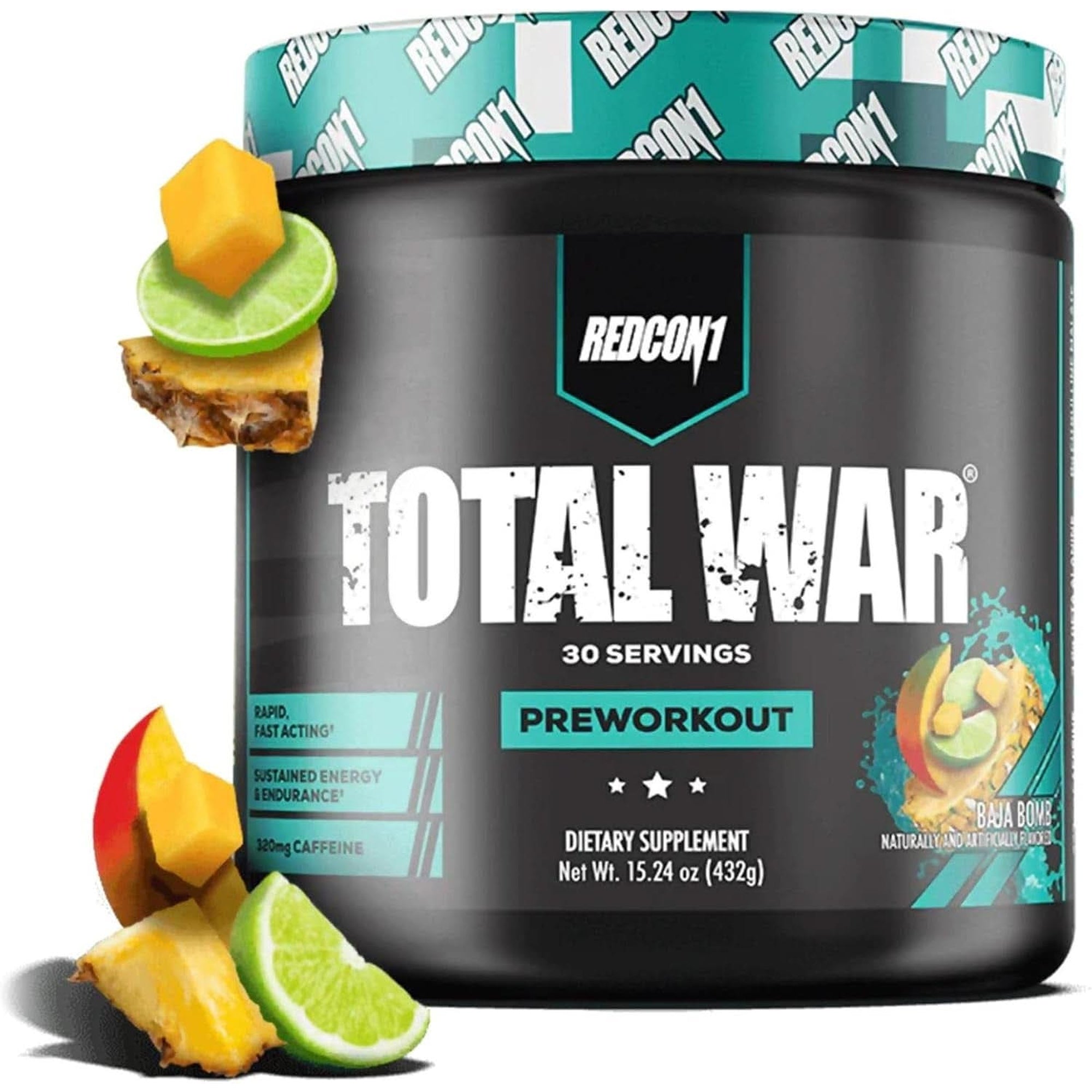 REDCON1 Total War Preworkout - Contains 320Mg of Caffeine from Green Tea, Juniper & Beta Alanine - Pre Work Out with Amino Acids to Increase Pump, Energy + Endurance (Rainbow Candy, 30 Servings)