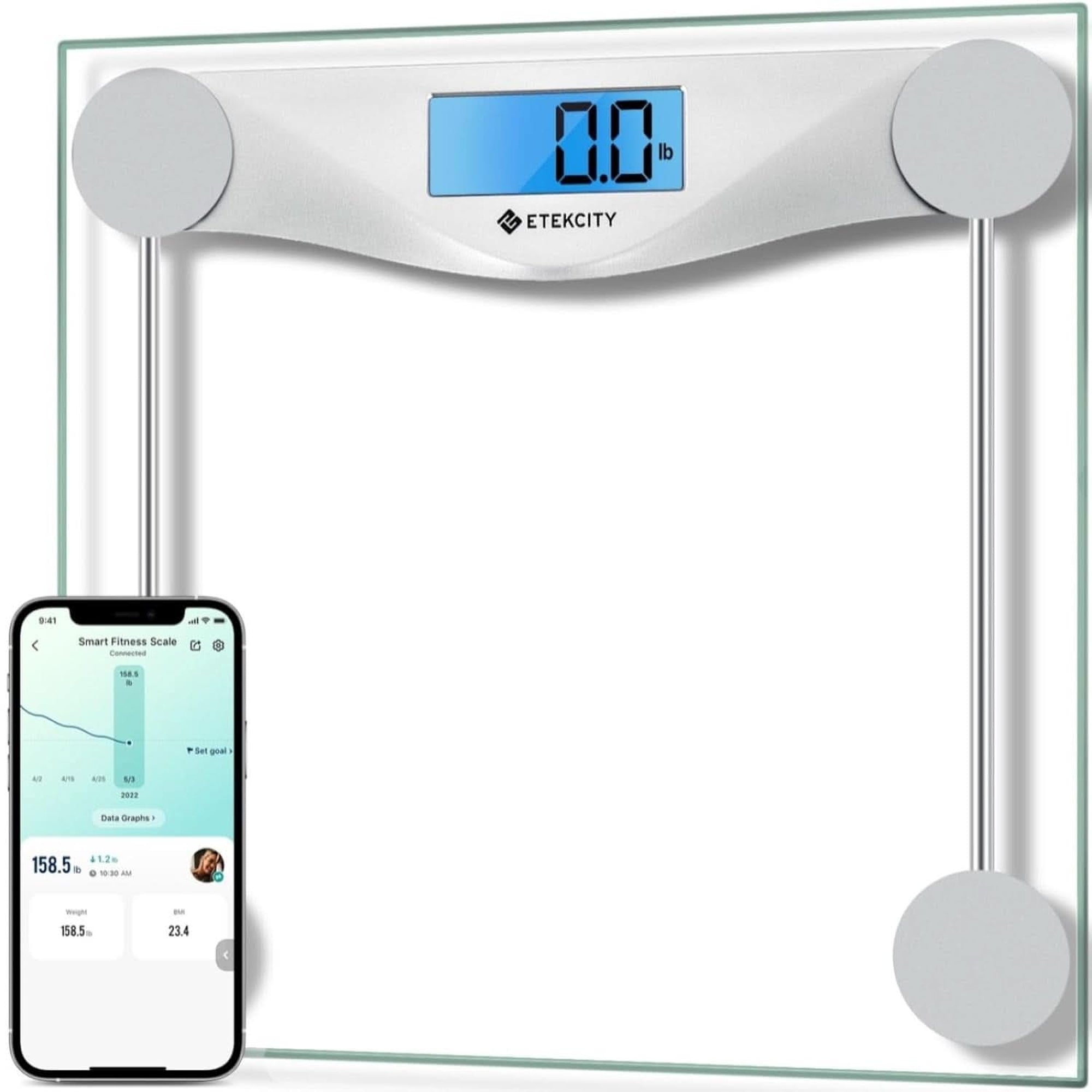 Etekcity Bathroom Scale for Body Weight, Digital Weighing Machine for People, Accurate & Large LCD Backlight Display, 6Mm Tempered Glass, 400 Lbs