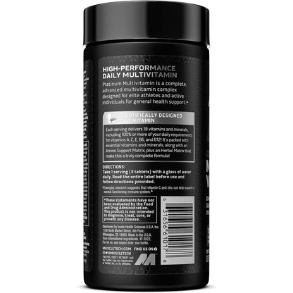 Muscletech Platinum Multivitamin for Immune Support 18 Vitamins & Minerals Vitamins a C D E B6 B12 Daily Workout Supplements for Men 90 Ct