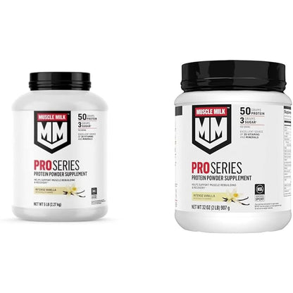 Muscle Milk Pro Series Protein Powder Supplement, Intense Vanilla, 5 Pound, 28 Servings, 50G Protein, 3G Sugar, 20 Vitamins & Minerals, NSF Certified for Sport, Workout Recovery, Packaging May Vary