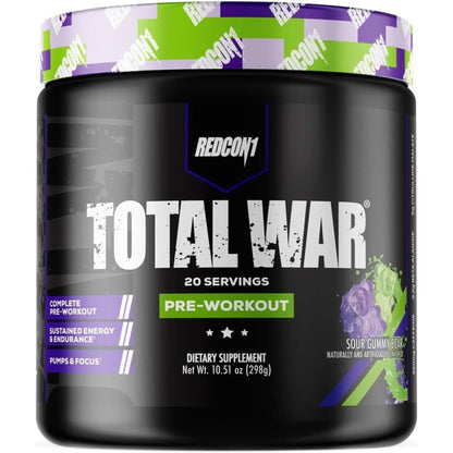 REDCON1 Total War Preworkout - Contains 320Mg of Caffeine from Green Tea, Juniper & Beta Alanine - Pre Work Out with Amino Acids to Increase Pump, Energy + Endurance (Rainbow Candy, 30 Servings)