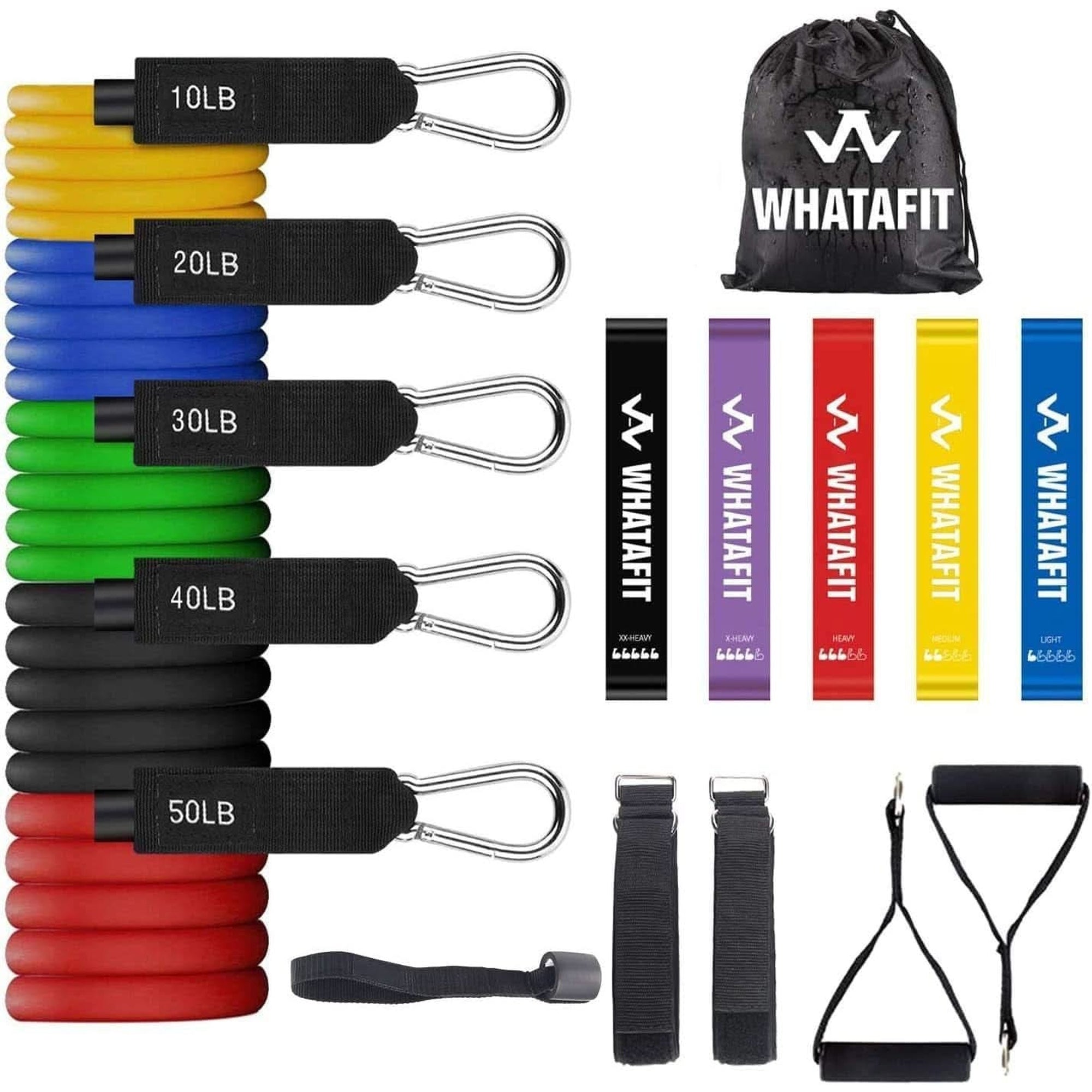 WHATAFIT Resistance Bands, Exercise Bands，Resistance Bands for Working Out, Work Out Bands with Handles for Men and Women Fitness, Strength Training Home Gym Equipment