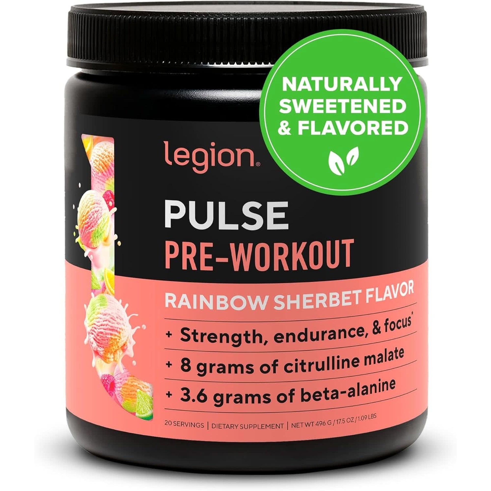 LEGION Pulse Pre Workout Supplement - All Natural Nitric Oxide Preworkout Drink to Boost Energy, Creatine Free, Naturally Sweetened, Beta Alanine, Citrulline, Alpha GPC (Fruit Punch)