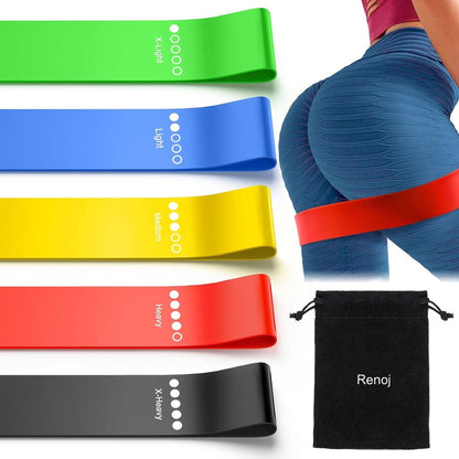 Renoj Resistance Bands for Working Out, Elastic Exercice Loop Bands for Physical Therapy, 5 Set of Stretch Bands for Booty Legs, with Instruction Manual and Carry Bag