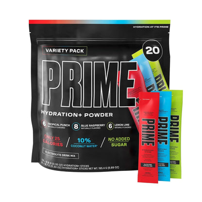 PRIME HYDRATION+ Sticks VARIETY PACK | Hydration Powder Single Serve Sticks | Electrolyte Powder on the Go | Low Sugar | Caffeine-Free | Vegan | 30 Sticks