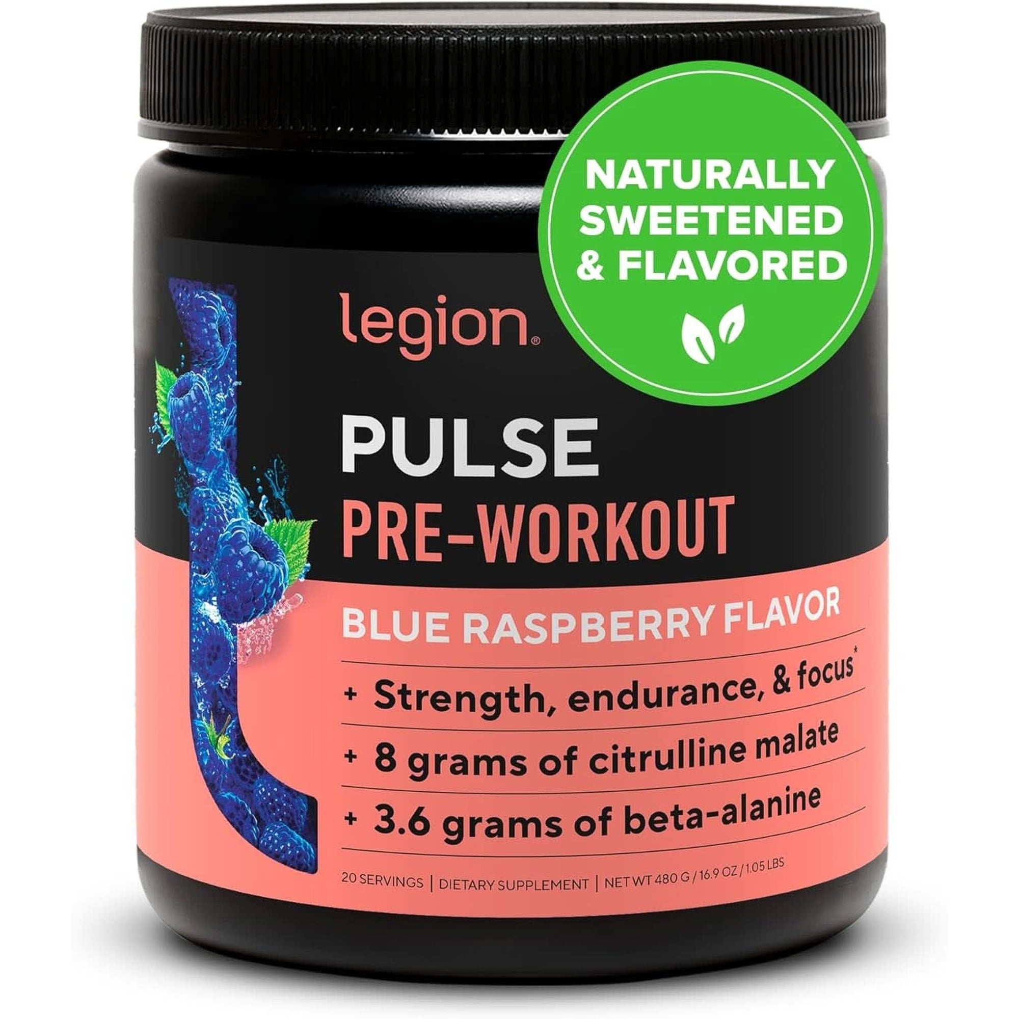 LEGION Pulse Pre Workout Supplement - All Natural Nitric Oxide Preworkout Drink to Boost Energy, Creatine Free, Naturally Sweetened, Beta Alanine, Citrulline, Alpha GPC (Fruit Punch)