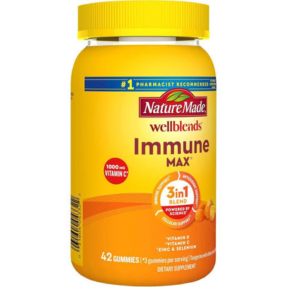 Nature Made Wellblends Immunemax Gummies, Vitamin C 1000Mg + Zinc, Selenium, & Vitamin D3 5000 IU, Immune Support Supplement, 42 Gummies