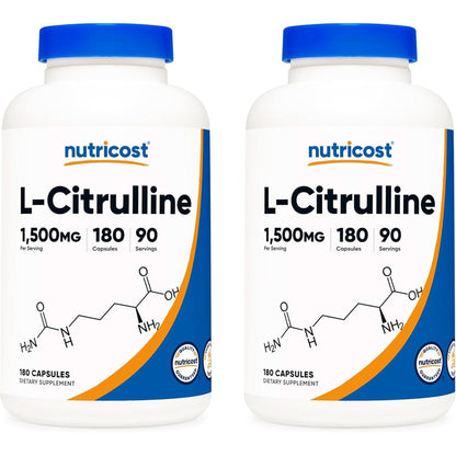 Nutricost L-Citrulline 1500Mg, 180 Capsules - 750Mg per Capsule, Gluten Free, Non-Gmo, Packaging May Vary