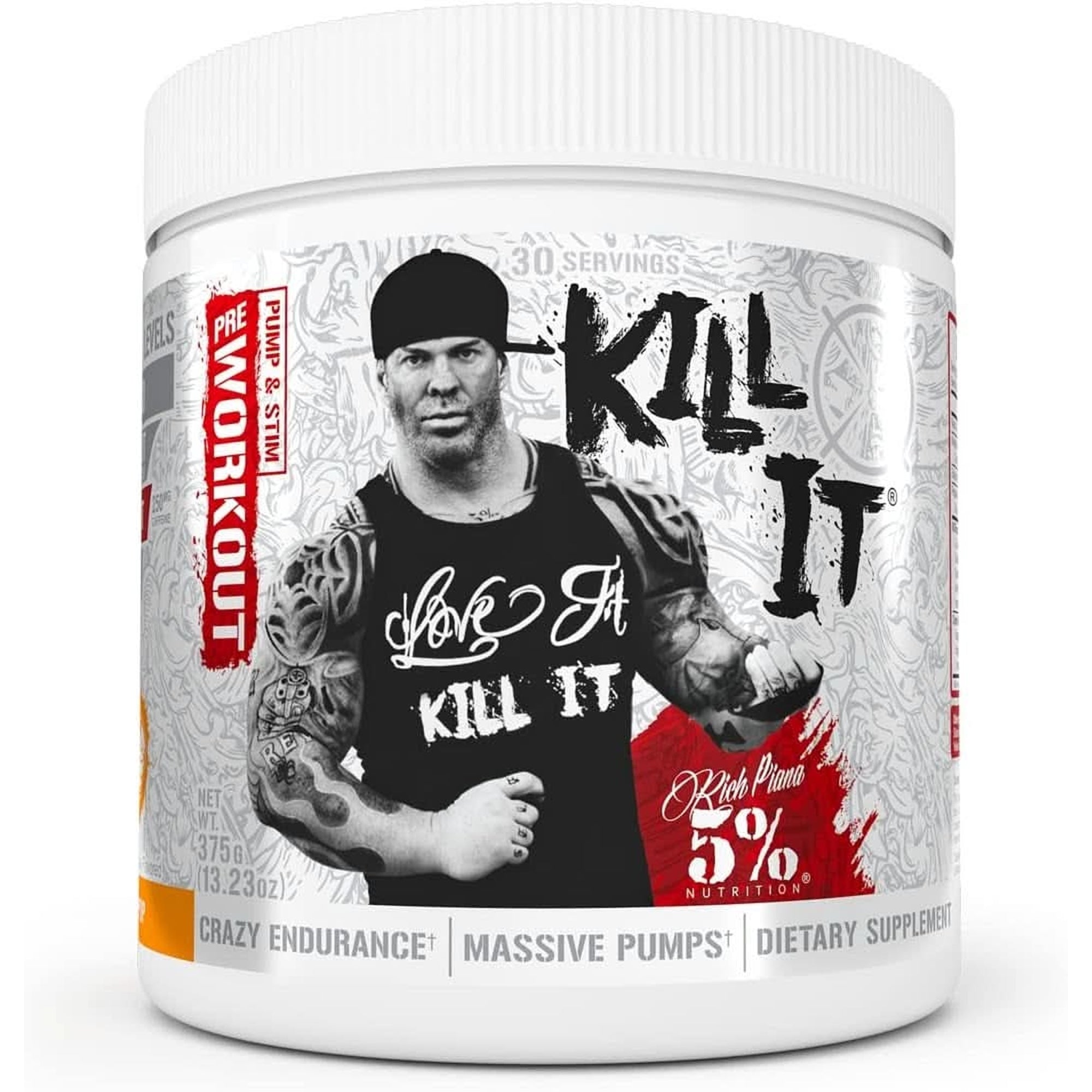 5% Nutrition Rich Piana Kill It Pre Workout Powder W/Creatine, Jitter-Free Caffeine, No-Booster, Beta Alanine, L-Citrulline for Focus, Pump, Endurance, Recovery 13.23 Oz, 30 Srvgs (Fruit Punch)