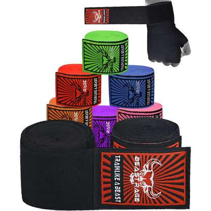 BEAST RAGE Boxing Hand Wraps for MMA Kickboxing Wrist Wraps Professional Adult 180" Semi-Elastic Martial Arts Inner Gloves Heavy Bag Handwraps Muay Thai Thumb Straps