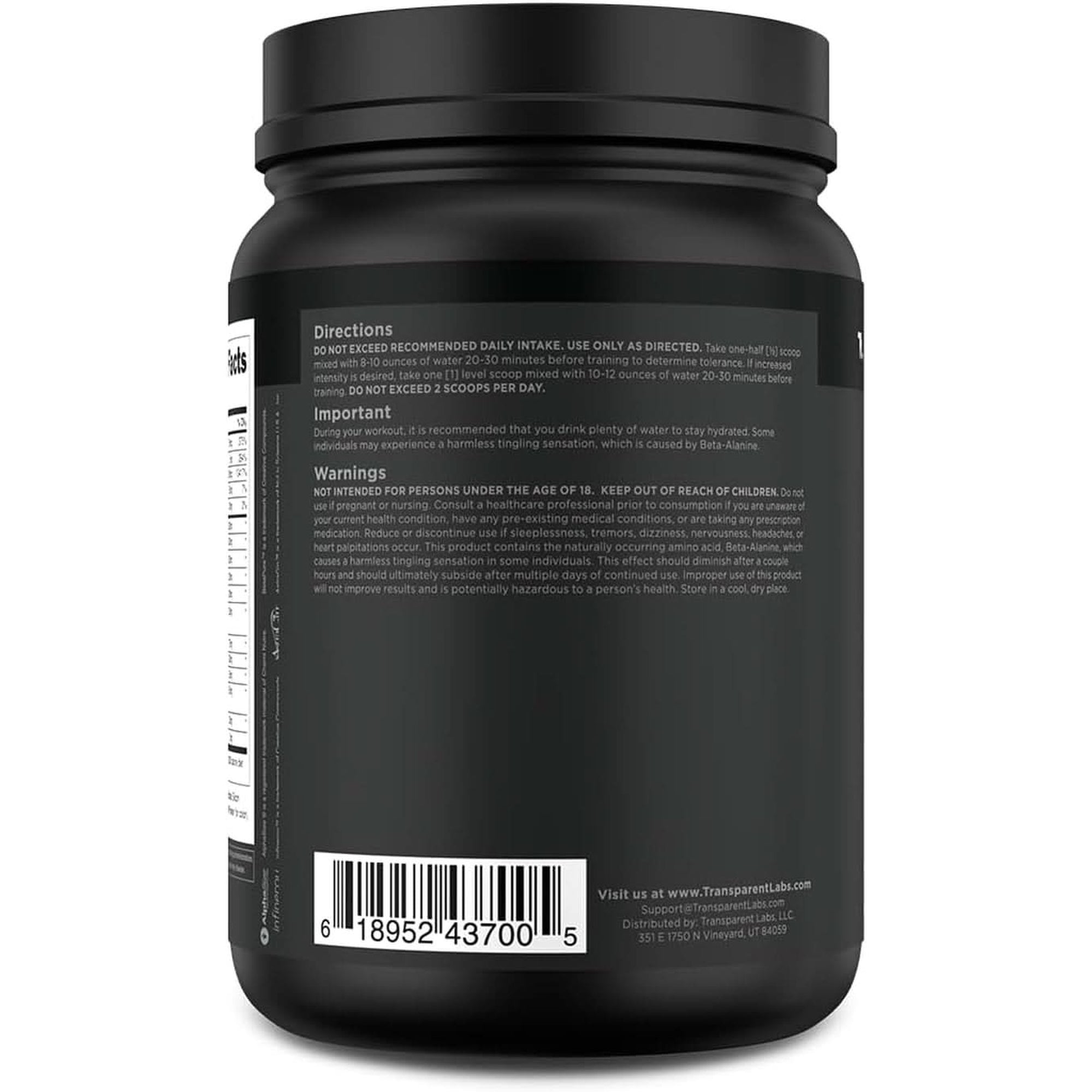 Transparent Labs Bulk Black Pre Workout - Clinically Dosed, Sugar Free Preworkout for Men and Women with Beta Alanine Powder, Citrulline Malate, & Caffeine Powder- 30 Servings, Black Cherry